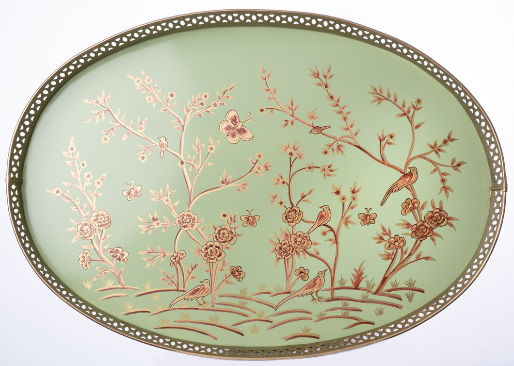 Lg Green Chinoiserie Painted Tray