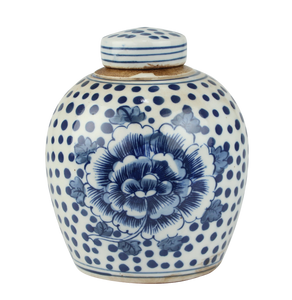 Blue and White Ming Jar in Peony Dots