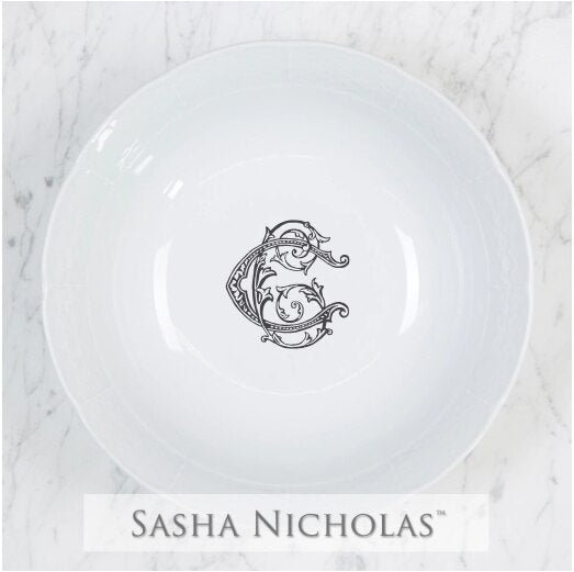 Medium White Weave Serving Bowl with monogram 9.25