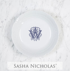 Sasha Nicholas White Weave Cereal bowl with Monogram