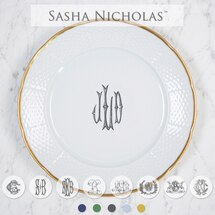 Sasha Nicholas white weave dinner plate with 24K gold rim (no monogram)