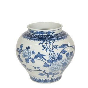 Blue & White Bird Floral Open Top Jar